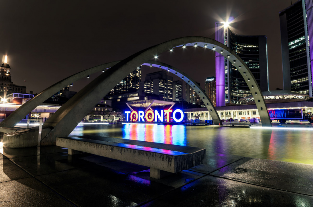 Colorful Letters With City Name In Toronto At A Rainy Evening