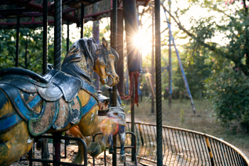 Merry-Go-Round With Horses In An Abandoned Amusement Park In Yangon, Myanmar